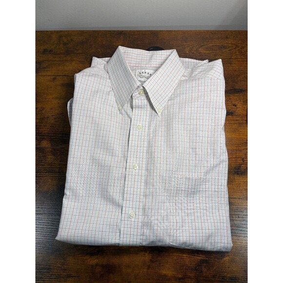 Eagle Shirtmakers Button Down Shirt Plaid White Blue Red Long Sleeve Sz 17 32/33 - Picture 5 of 5